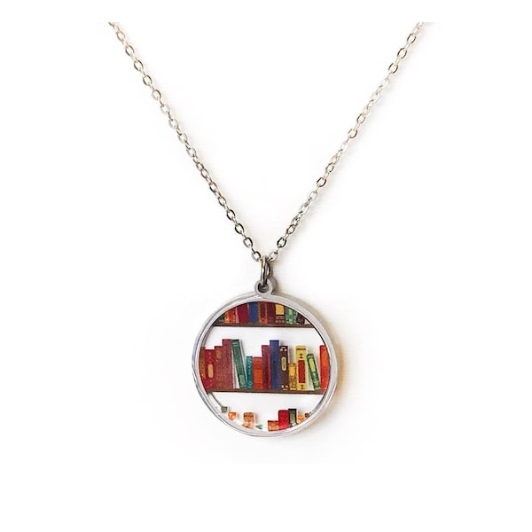 Bookcase Necklace for Book Lovers, Authors, Librarian or Teacher Gift Ideas - Book Lover Jewelry