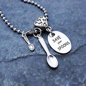 Spoon Necklace Save Your Spoons Tiny Spoon Charm Spoonie Jewelry Chronic Illness Stainless Steel Chain Necklace Spoon Theory image 2