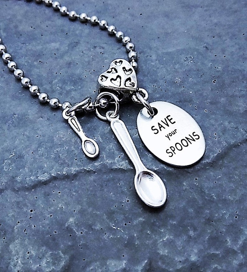 Spoon Necklace Save Your Spoons Tiny Spoon Charm Spoonie Jewelry Chronic Illness Stainless Steel Chain Necklace Spoon Theory image 2