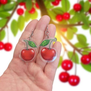 Cherry Dangle Earrings for Women - Lightweight Acrylic Fruit Jewelry