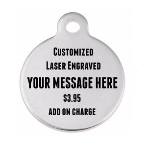 Custom Laser Engraved Charm, Add on, Personalized Stainless Steel Pendant, Engraving with Text (no logos) Name, Favorite Quote, Monogram