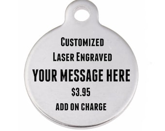 Custom Laser Engraved Stainless Steel Charm, Personalized Pendant Add On