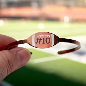 Personalized Football Cuff Bracelet - Custom Engraved Jersey Number - Team Sports