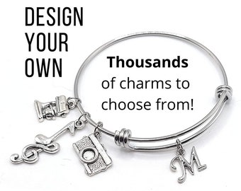 Custom Charm Bracelet Personalized Expandable Bangle Customize your own  - Affordable Jewelry - Gift for Her