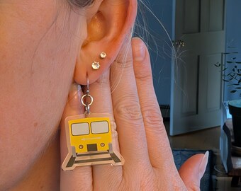 Speeder Rail Car Dangle Earrings, UV Printed Acrylic, Railroad Fashion