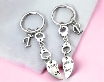 Partners in Crime Keychain with Handcuffs - Set of 2 - Best Friend Gift - Gift for Bestie - Personalized Key Chain for Friendships