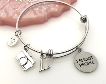 Photographer Charm Bracelet – Personalized Camera Jewelry, Expandable Bangle