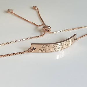 Custom Engraved Name Bracelet Rose Gold Jewelry, Adjustable Bolo Bracelet, Personalized Bar Bracelet, ID Bracelet, Customized, Friendship