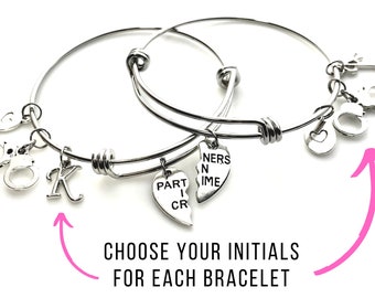 Set of 2 Partners in Crime Charm Bracelet for Best Friend Gift Sets