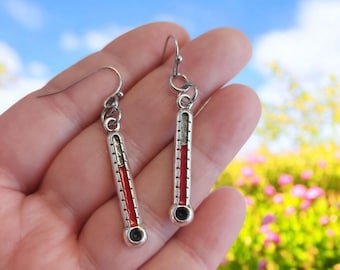 Thermometer Earrings – Unique Temperature Dangle Earrings, Quirky Science Jewelry, Gift for Meteorologists, Weather Enthusiasts