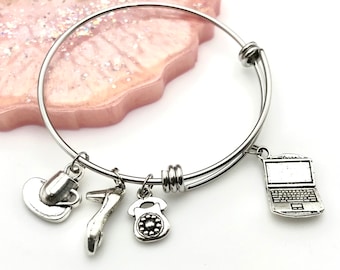 Secretary Gift - Charm Bracelet - Expandable Bangle - Occupation - Office - Administrative Assistant - Occupational Gift - Secretaries Day