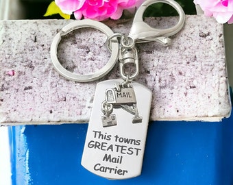 Mail Carrier Keychain Engraved Stainless Steel, Gift for Mailman Him or Her, Mailbox Charm