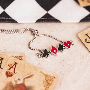 Card Suits Adjustable Bracelet Spades Hearts Diamond Clubs- Gift idea for Card Player, Gambler or Magician - Lucky Bracelet for Casino Poker