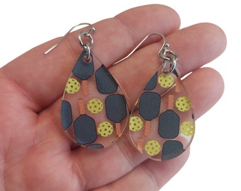 Pickleball Dangle Earrings, Acrylic Sportswear Accessory
