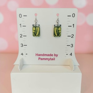 Pickle Jar Earrings, Funny Food Earrings, Dill Pickle Jewelry, 2D Acrylic Earrings Handmade, Quirky Gift for Pickle Lover Bild 6