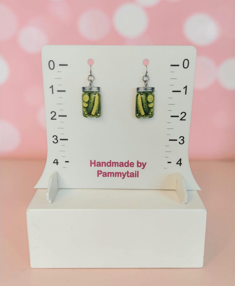 Pickle Jar Earrings, Funny Food Earrings, Dill Pickle Jewelry, 2D Acrylic Earrings Handmade, Quirky Gift for Pickle Lover Bild 6