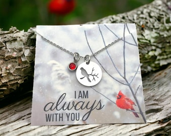 Cardinal Remembrance Necklace – Stainless Steel, Red Rhinestone Charm