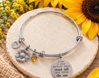 Sunflower Charm Bracelet - Stand Tall and Strong -  Sunflower Jewelry