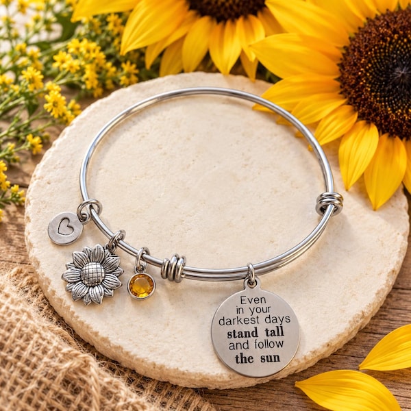 Sunflower Charm Bracelet - Stand Tall and Strong -  Sunflower Jewelry