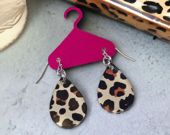 Leopard Print Teardrop Earrings – Stainless Steel Dangle Earrings