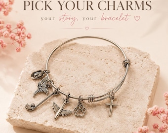Build A Bangle Charm Bracelet - Custom Bracelet - Personalized Jewelry - Create Your Own by Picking the Charms