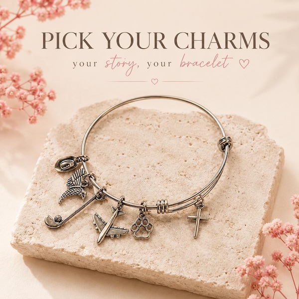 Build A Bangle Charm Bracelet - Custom Bracelet - Personalized Jewelry - Create Your Own by Picking the Charms