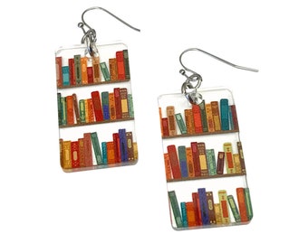 Bookcase Acrylic Dangle Earrings – Librarian Book Lover Gift
