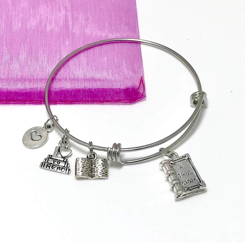 Book Lover Charm Bracelet, Teacher Gift, Librarian, Book Club, Gift for Her, Love to Read, Reading, Choice of Expandable Bangle style Stainless Steel