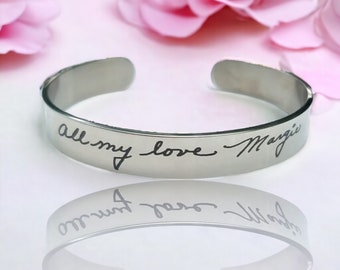 Handwriting Engraved Cuff Bracelet – Personalized Memorial Jewelry
