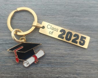 Class of 2025 Graduation Keychain, Gold Color, Custom Engraved Options for Personalization