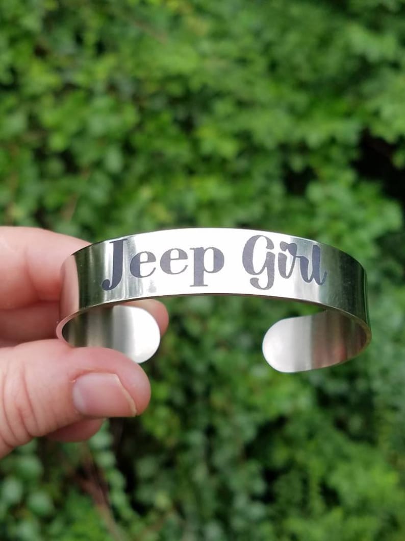 4 Wheeling Off Road Fashion Accessories Gift for Jeep Owner Jeep Girl Engraved Metal Cuff Bracelet Jeep Jewelry Stainless Steel Bangle