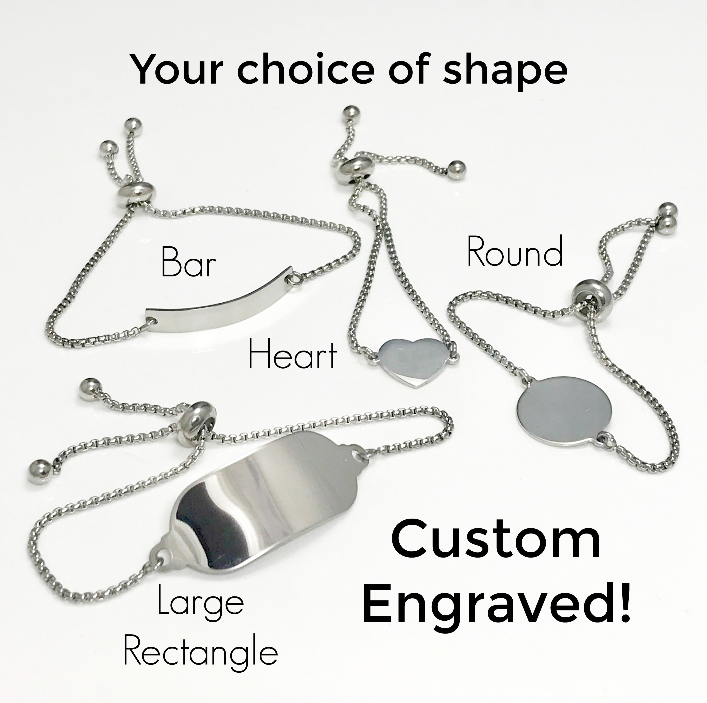 Custom Engraved Bolo Bracelet Your Choice of Shapes Personalized