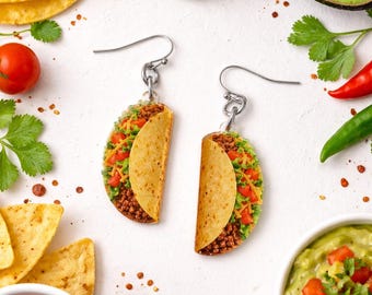 Taco Earrings Funny Food Jewelry, Mini Taco Dangle Earrings, Cute Food Earrings, Novelty Gift for Food Lover, Fiesta Jewelry