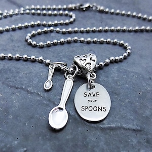 Spoon Necklace Save Your Spoons Tiny Spoon Charm Spoonie Jewelry Chronic Illness Stainless Steel Chain Necklace Spoon Theory image 1