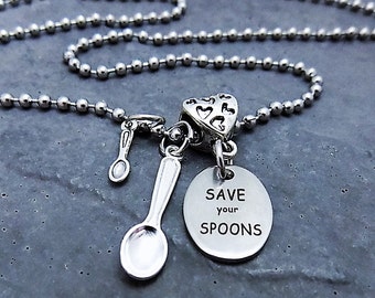 Spoon Necklace - Save Your Spoons - Tiny Spoon Charm - Spoonie Jewelry - Chronic Illness - Stainless Steel Chain Necklace - Spoon Theory