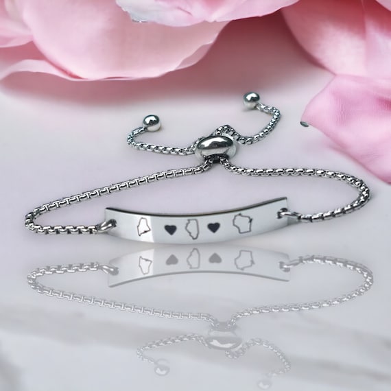 Sterling Silver Small ID Bar Plate with Heart Adjustable Bolo Bracelet Sterling Silver Small ID Bar Plate with Heart Adjustable Bolo Bracelet