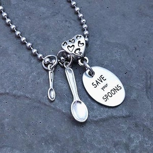 Spoon Necklace Save Your Spoons Tiny Spoon Charm Spoonie Jewelry Chronic Illness Stainless Steel Chain Necklace Spoon Theory image 3