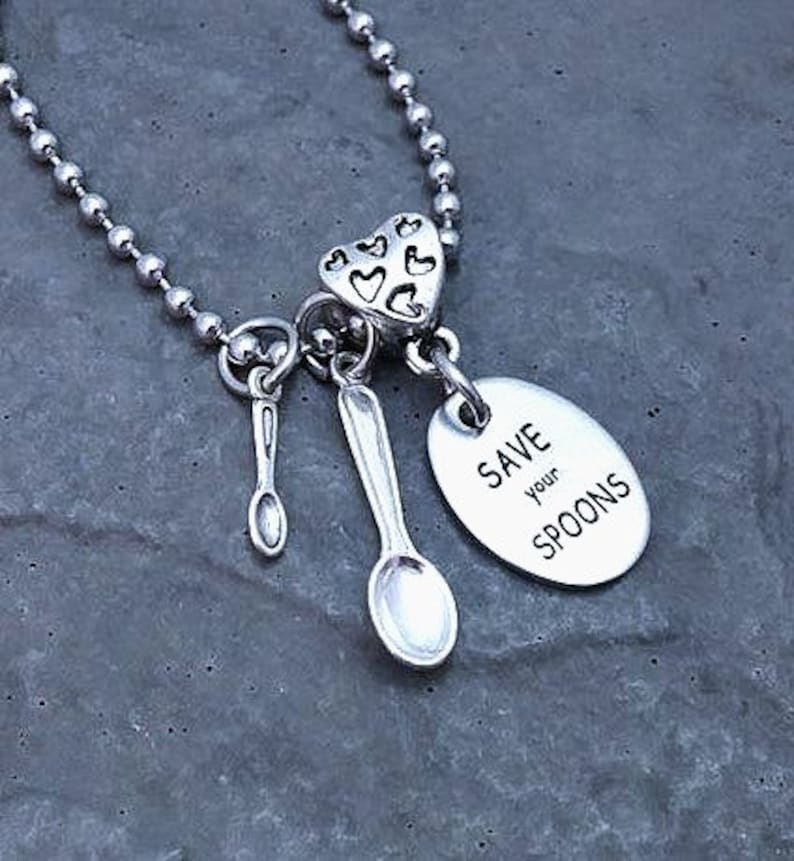 Spoon Necklace Save Your Spoons Tiny Spoon Charm Spoonie Jewelry Chronic Illness Stainless Steel Chain Necklace Spoon Theory image 3