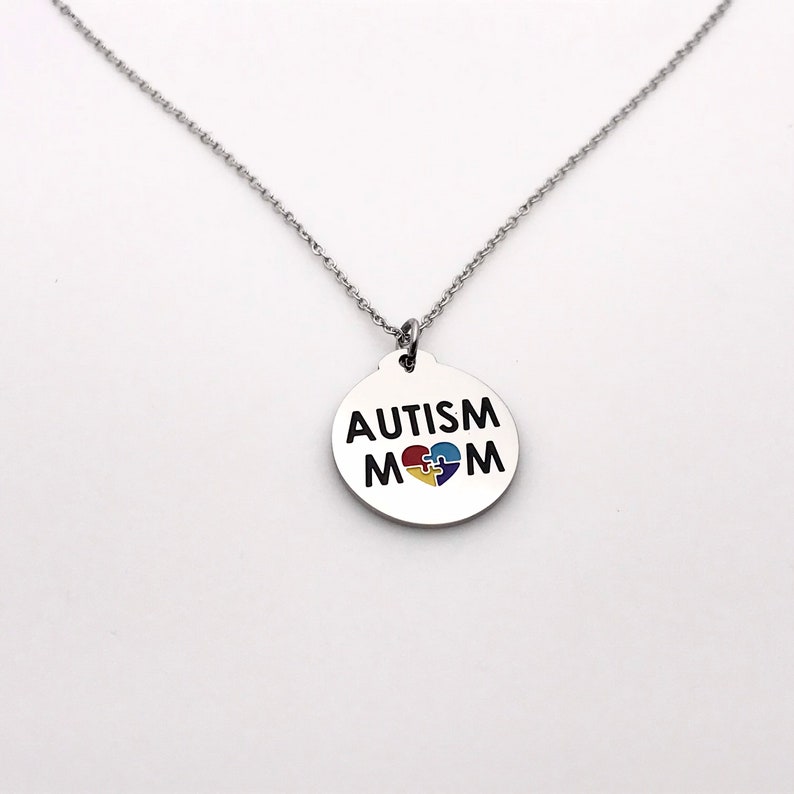 Autism Mom Pendant Necklace With Spectrum Colors Puzzle Piece Etsy