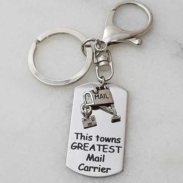 Mail Carrier Keychain Engraved Stainless Steel, Gift for Mailman Him or Her, Mailbox Charm