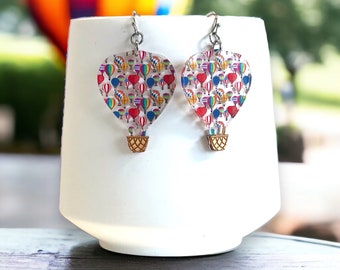 Hot Air Balloon Dangle Earrings Lightweight Acrylic Hypoallergenic