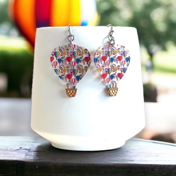 Hot Air Balloon Dangle Earrings Lightweight Acrylic Hypoallergenic