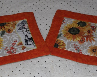 Shopping Ladies Sunflower Quilted Mug Rugs Set of two