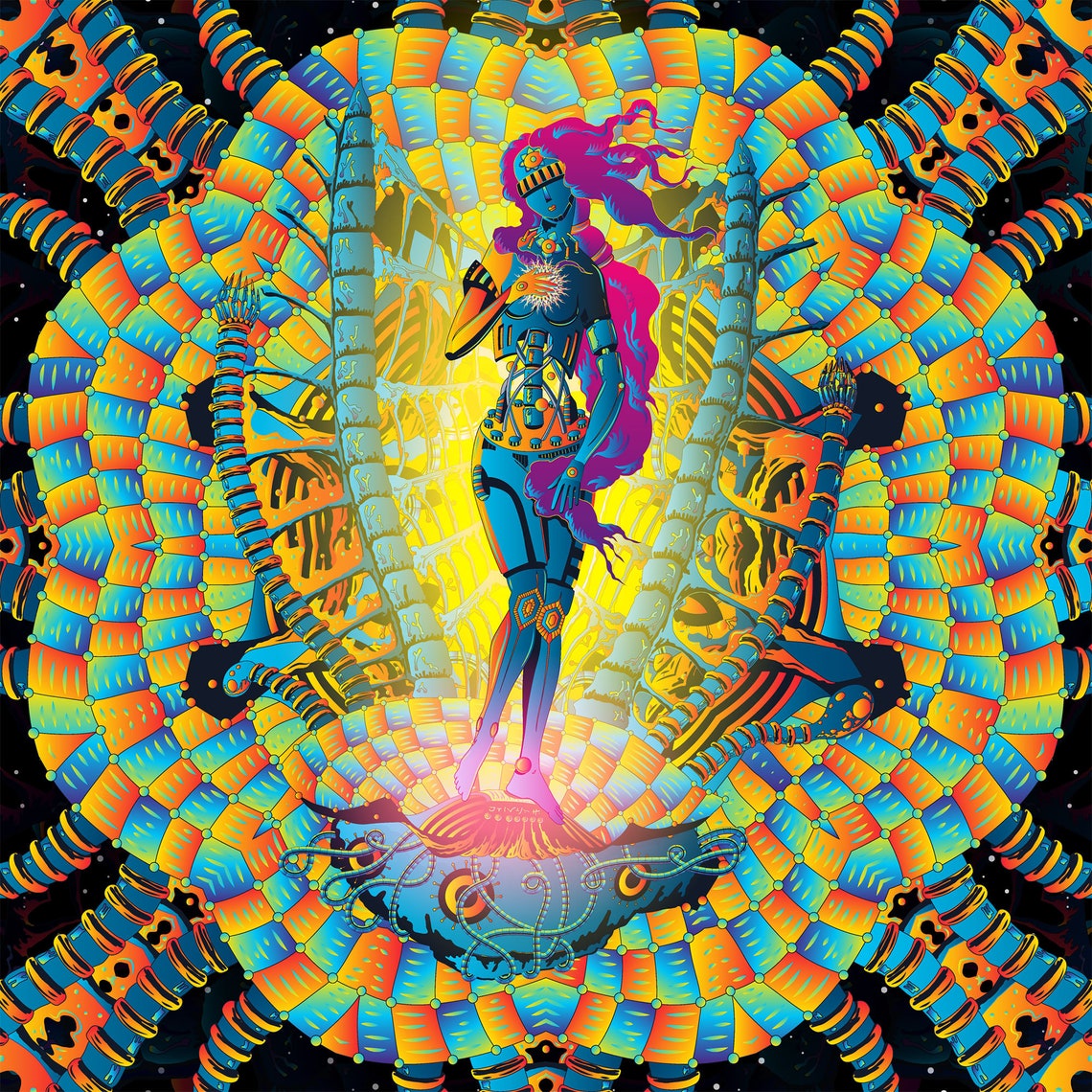 Trippy Tapestry Cyber Venus Psychedelic Fluorescent Etsy