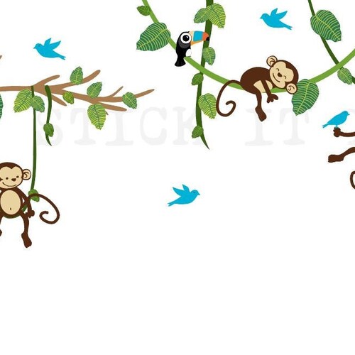 Nursery Wall Decal Jungle Monkey Wall Decals Hanging Monkeys Etsy