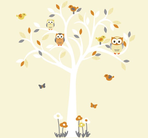 Owl tree wall decal Owl tree wall sticker White Tree Wall Etsy