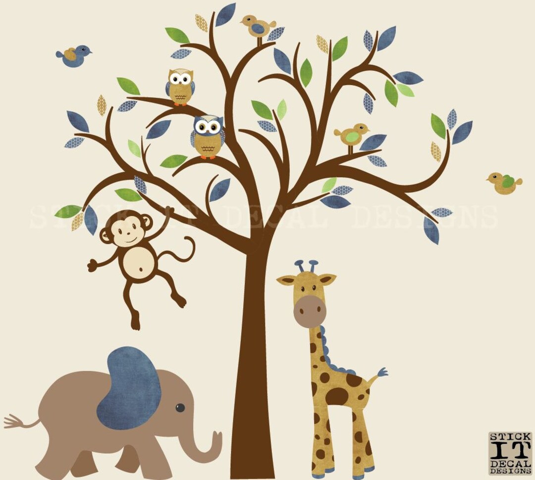 Jungle Tree Decal Jungle Animal Stickers Nursery Decor Etsy