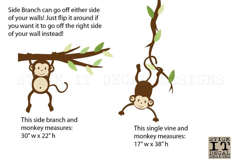 Hanging Monkey Wall Decal Monkey Vines Monkey Decal Nursery Etsy