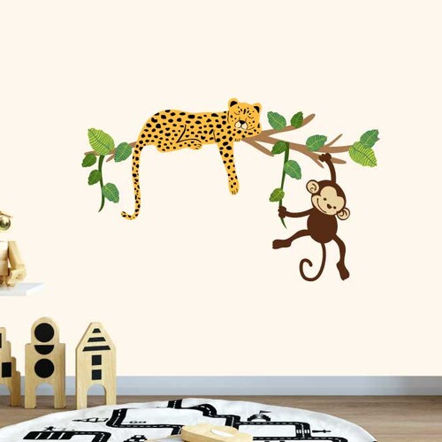 Hanging Monkey Wall Decal Monkey Swinging From Branch Peel Etsy