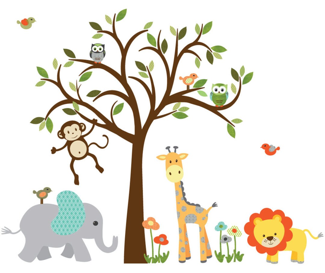 Nursery Wall Decal Jungle Animal Wall Decal Tree Wall Decal Etsy